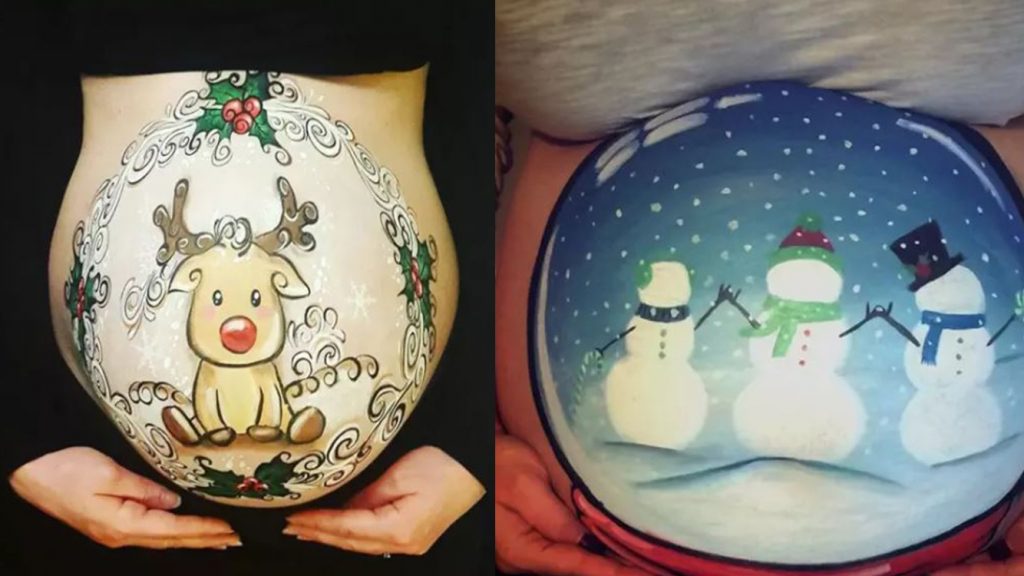 Weihnachtlich angemalte Babybäuche rocken das Internet